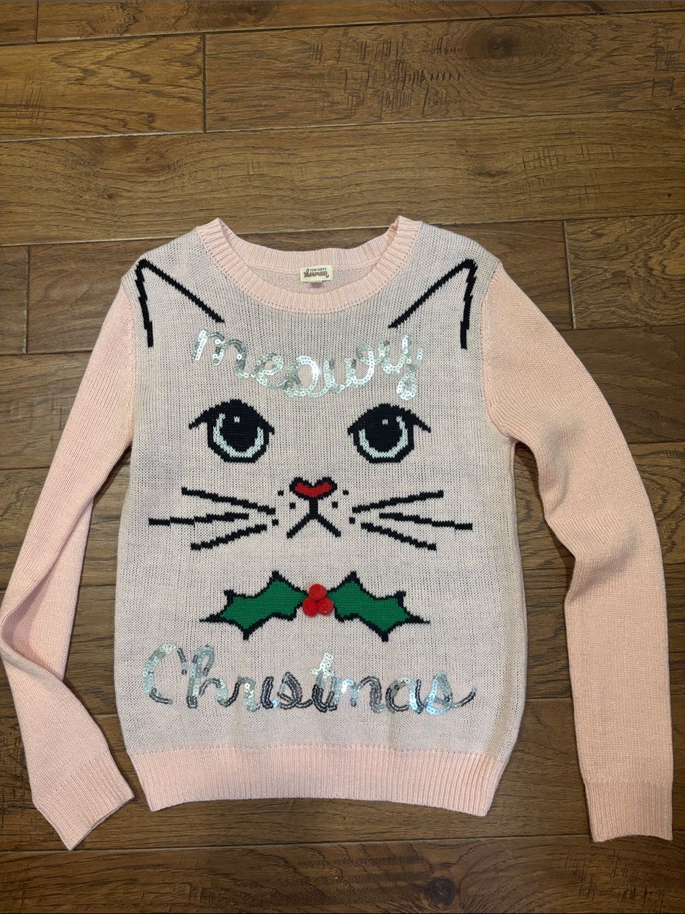 Ten Sixty Sherman Pink Sequin Cat 'Meowy Christmas' Sweater